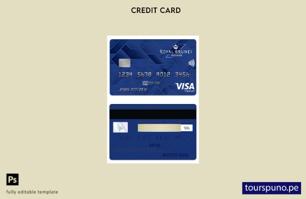 listo para imprimir Plantilla de tarjeta de crédito Visa Platinum de Brunei Baid